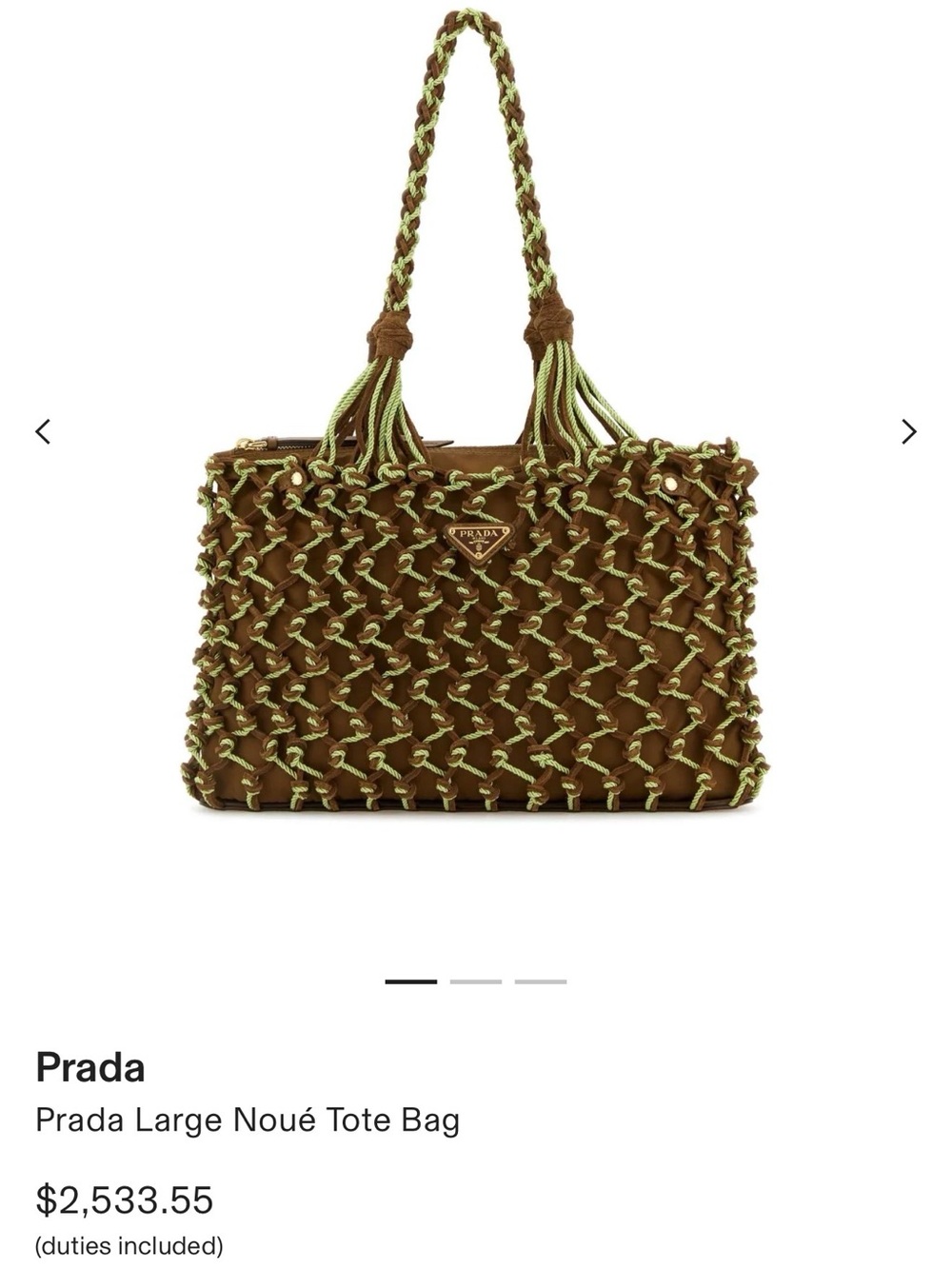 Prada Brown and Green Knotted Tote Bag